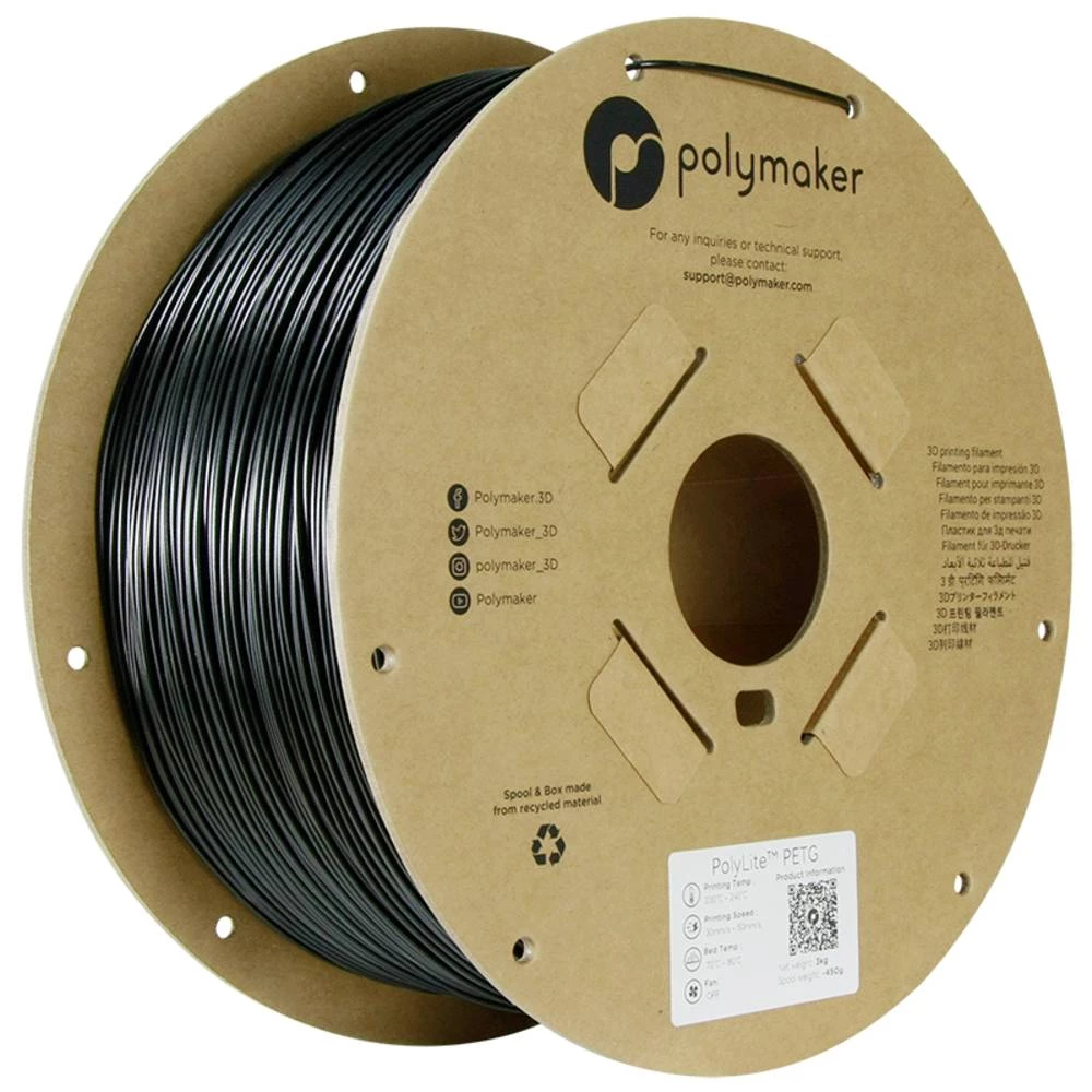 Polymaker PB01043 3D pisač filament PETG otporan na toplinu, visoka vlačna čvrstoća 1.75 mm 3000 g crna PolyLite™ 1 St. slika