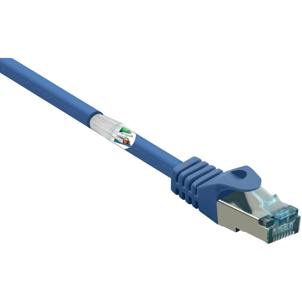 LAN (RJ45) Mreža Priključni kabel CAT 6A S/FTP 10 m Plava boja sa zaštitom za nosić, Vatrostalan Basetech slika