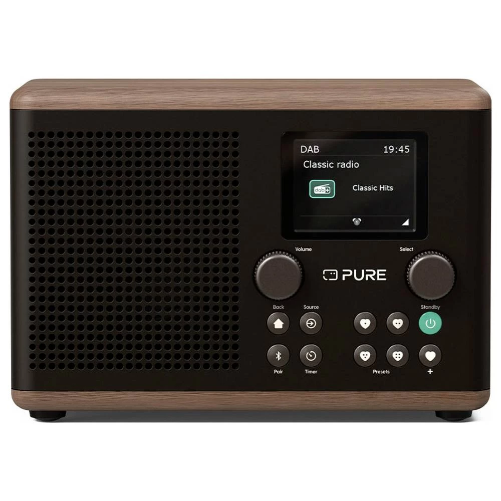 Pure Classic H4 Coffee Black/Walnut EU/UK desktop radio DAB+ (1012), FM Bluetooth®, AUX funkcija alarma crna, drvo slika