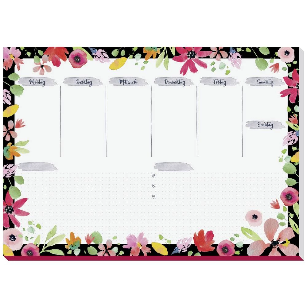 Sigel Flower Love JS100 podloga za pisanje tjedni plan ružičasta, ružičasta, zelena, crna, cvije?e boja (Š x V) 42 cm x 29.7 cm slika