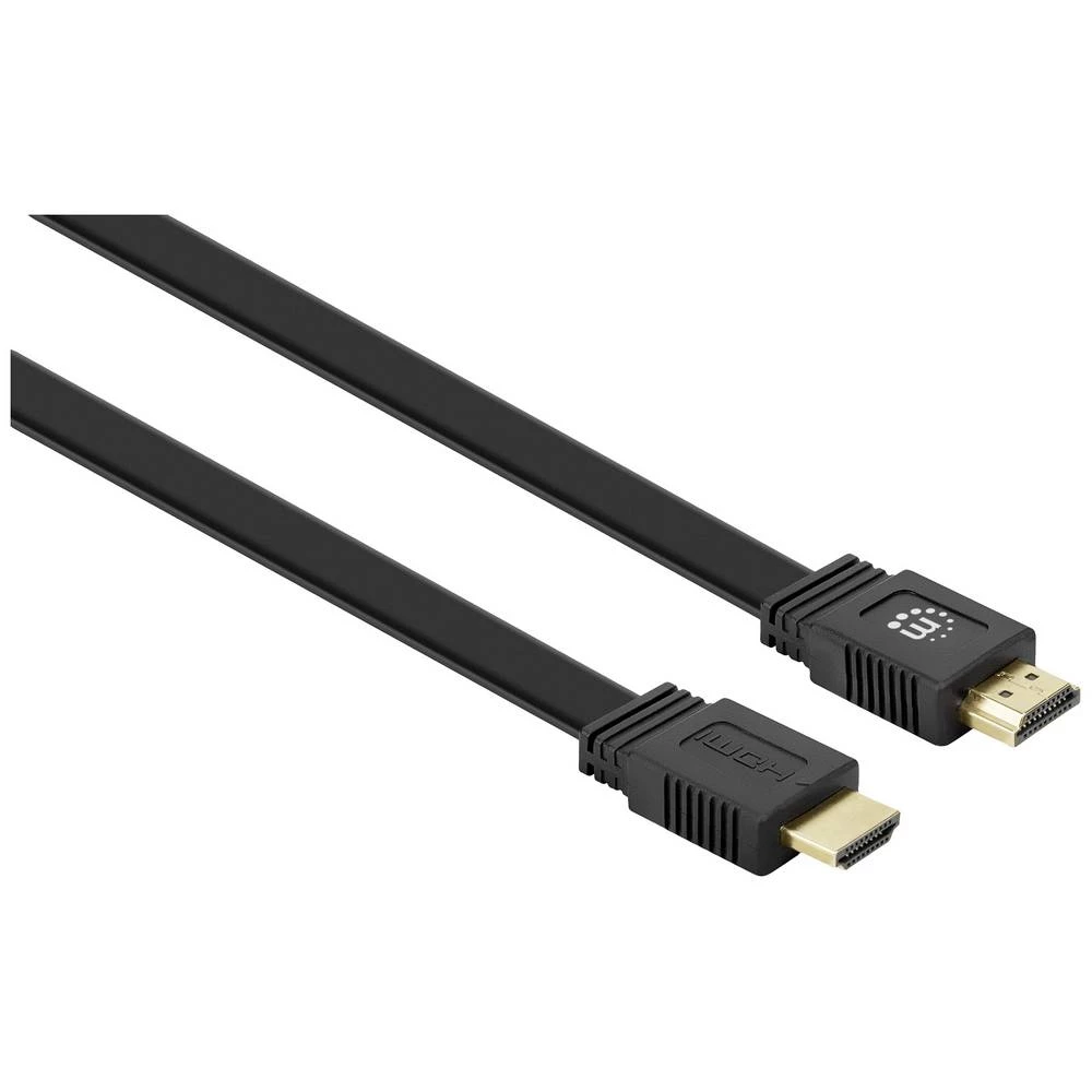 Manhattan HDMI priključni kabel 1.00 m 355605 dvostruko zaštićen, plosnati, plosnata izvedba, high speed HDMI sa eternetom crna [1x muški konektor HDMI - 1x muški konektor HDMI] slika