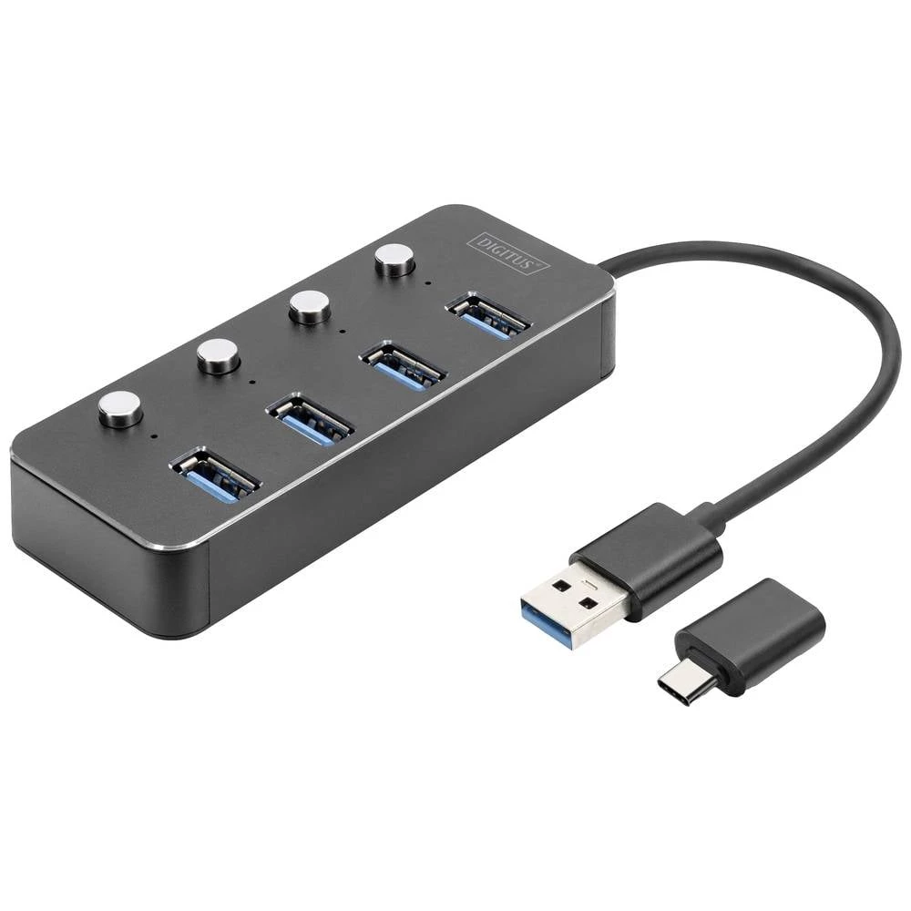 Digitus DA-70247 4 ulaza USB 3.0-hub rotiranje, pojedinačno prebacivanje, led zaslon tamnosiva slika