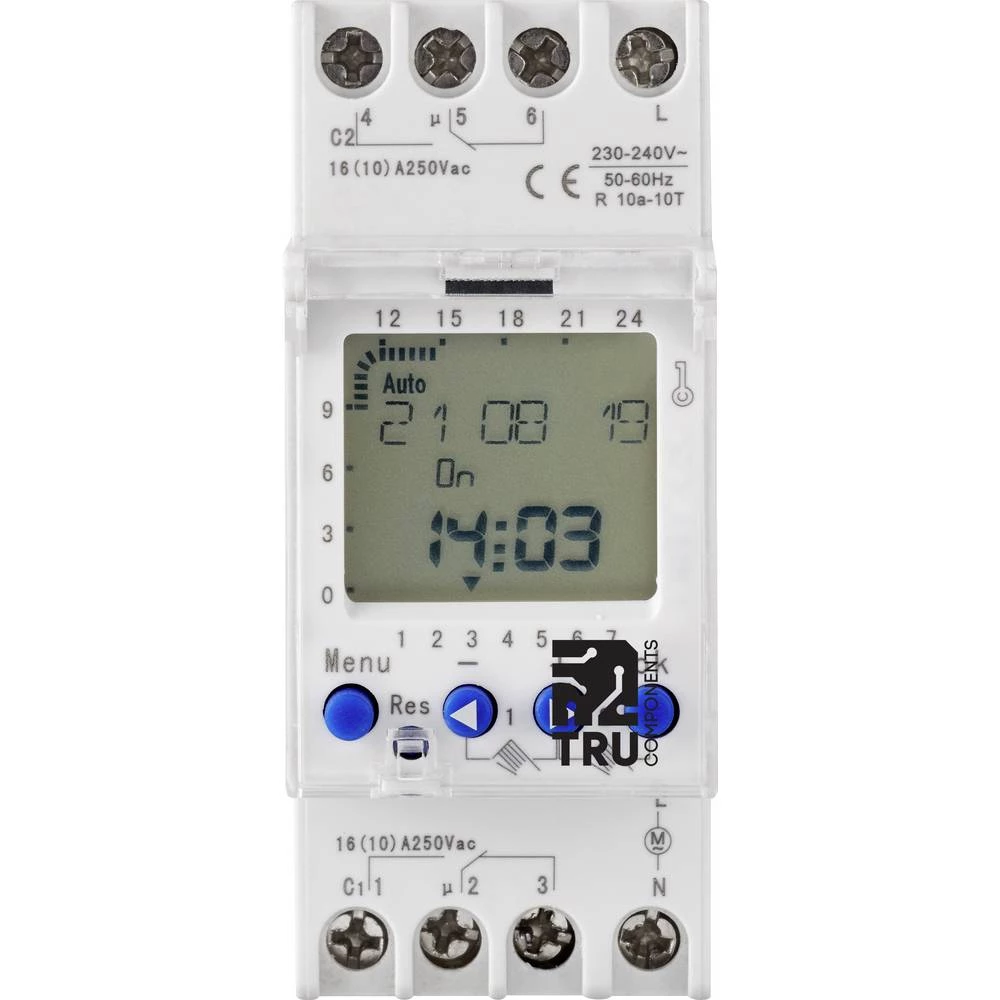 TRU COMPONENTS Radni napon (broj): 230 V/AC TRU-DTS-AHC822 2 prebacivanje 16 A 250 V/AC tjedni program slika
