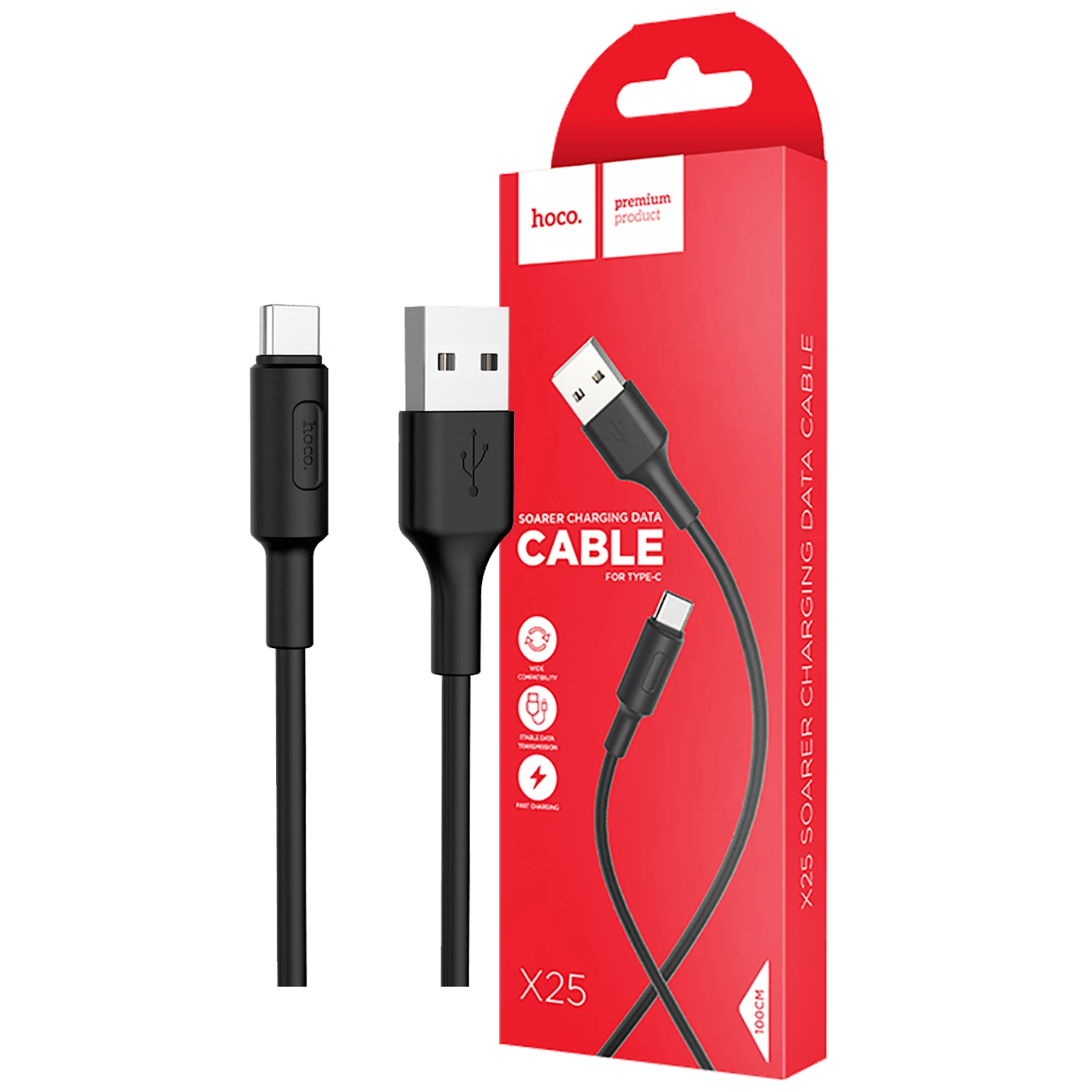 USB kabel za smartphone, USB type C kabel, 1 met., 2A, crna slika