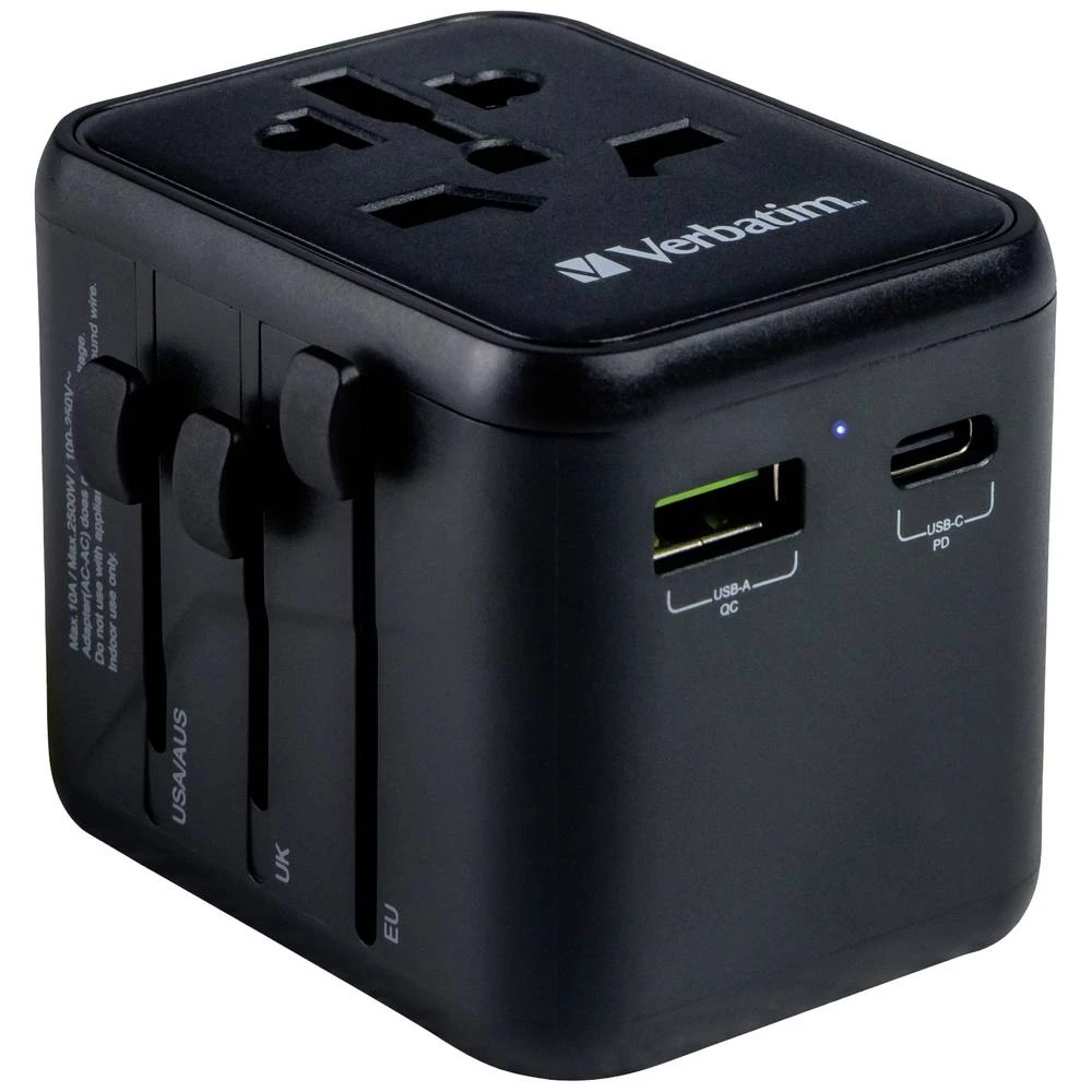 Verbatim 49544 putni utikač Universal Travel Adapter UTA-02 PD20W / QC / 1xUSB / 1xType-C slika