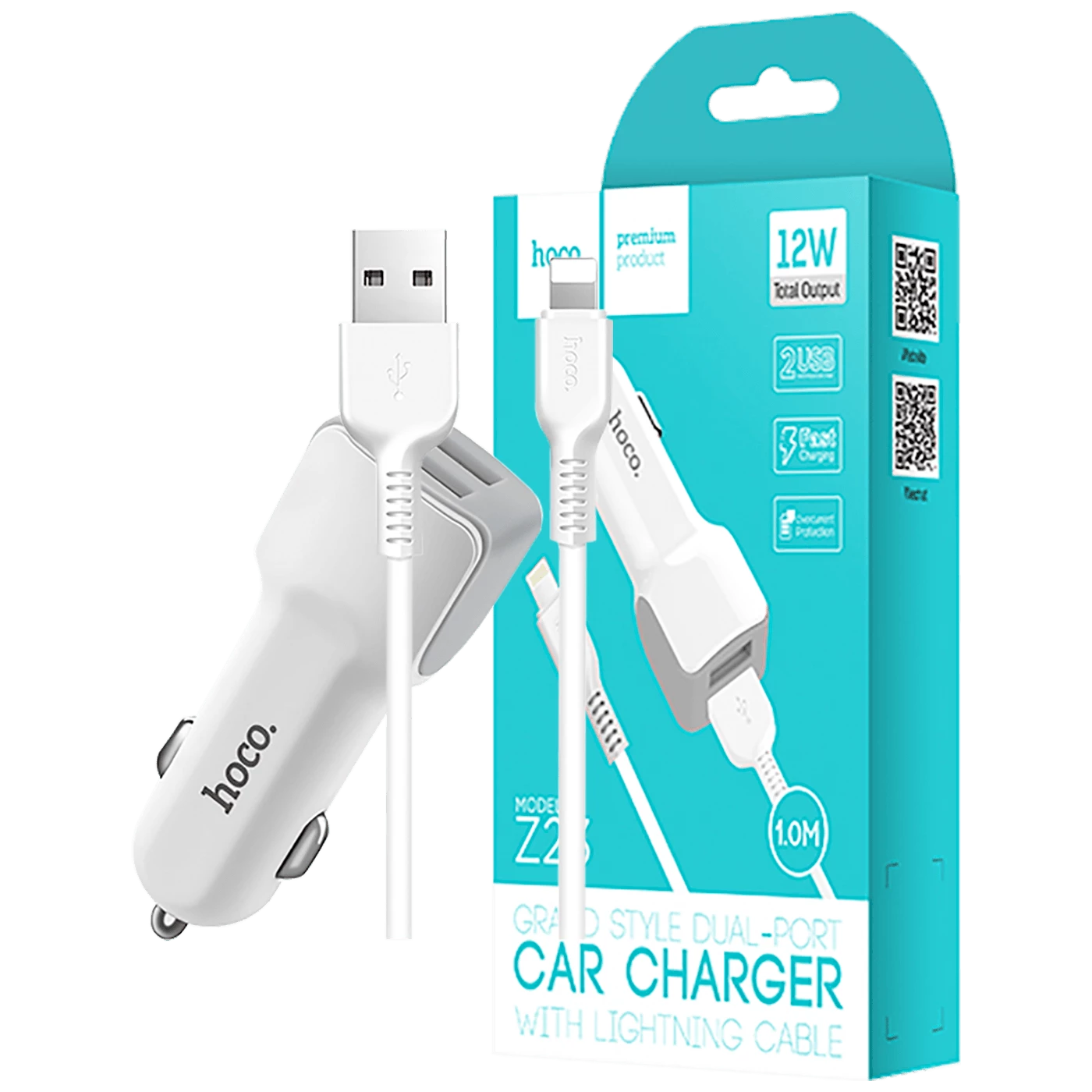 Auto punjač sa Lightning kabelom, 2 x USB, 5 V/2.4 A slika