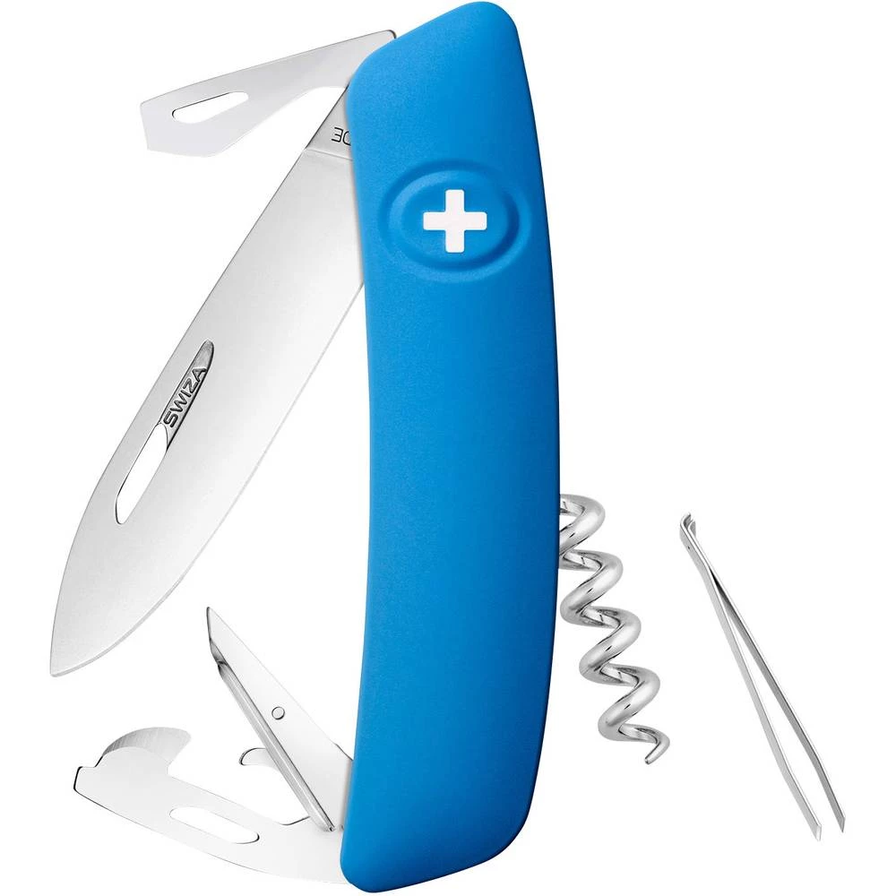 Švicarski džepni nož Sa Soft-Touch Broj funkcija 11 SWIZA D03 KNI.0030.1030 Plava boja slika