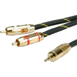 Roline 11.09.4276 utičnica audio priključni kabel [1x 3,5 mm banana utikač - 2x muški cinch konektor] 5.00 m crna/zlatna slika