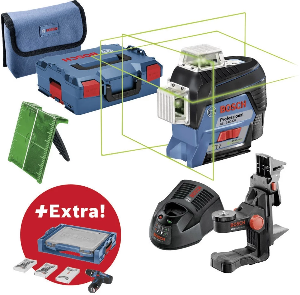 Linijski laser Samonivelirajući Bosch Professional GLL 3-80 CG + BM1 + Mobility-Set Raspon (maks.): 30 m Kalibriran po: Tvorničk slika