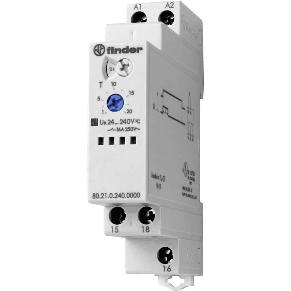 Finder 80.21.0.240.0000 Vremenski relej Jednofunkcionalan 10 ST ATT.FX.TIME-RANGE: 0.1 s - 20 h 1 prebacivanje slika