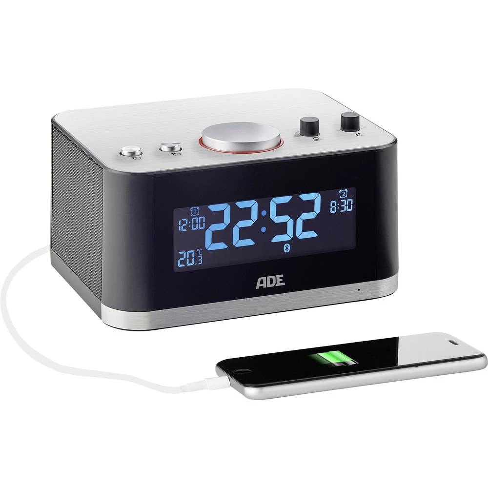UKW Radio budilica ADE CK 1706 AUX, Bluetooth, SD, UKW, USB Crno-srebrna slika