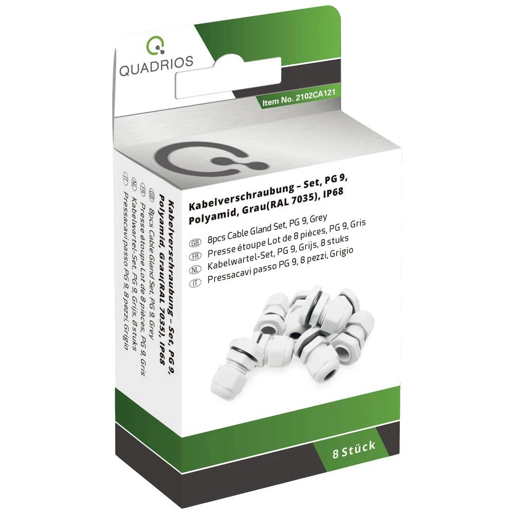 Quadrios 2102CA121 asortiman uvodnica PG9 PA66 svijetlosiva 1 Set slika