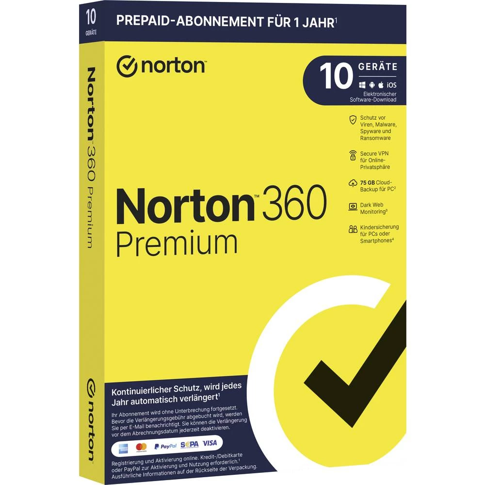 Norton Life Lock Norton™ 360 Premium 75GB GE 1 USER 10 DEVICE 12MO godišnja licenca, 10 licenci Windows, mac os, android slika