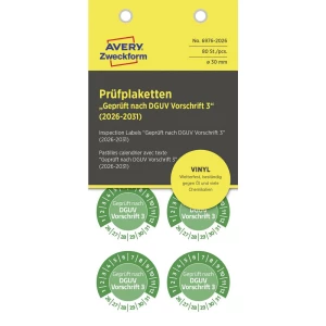 Avery-Zweckform 6976-2026 inspekcijska naljepnica Geprüft nach DGUV Vorschrift 3 zelena samoljepljiva folija (Ø) 30 mm 3 slika
