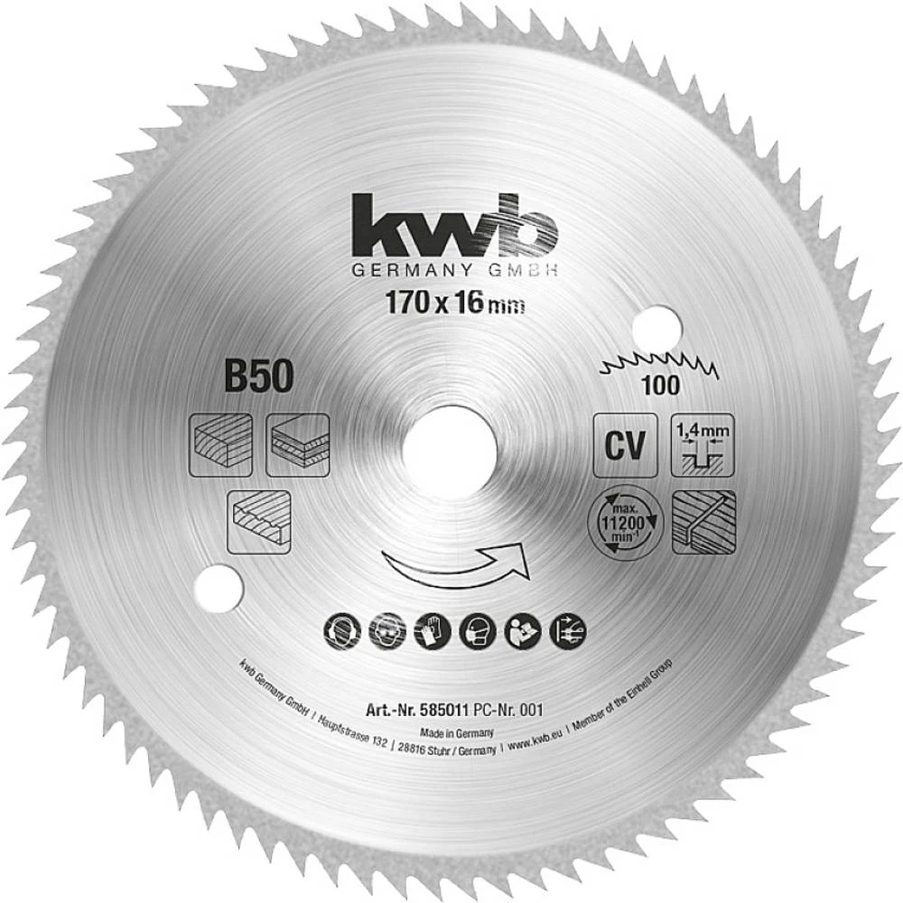 Profilirani listovi kružne pile za drvo za ručne kružne pile Ø 170 x 16 mm kwb  585011 list kružne pile 170 x 16 mm  1 St. slika