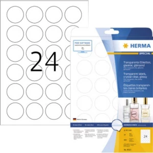 Herma 8023 Etikete (A4) Ø 40 mm Osvjetljavajući film Prozirna 600 ST Trajno Vrsta naljepnice slika