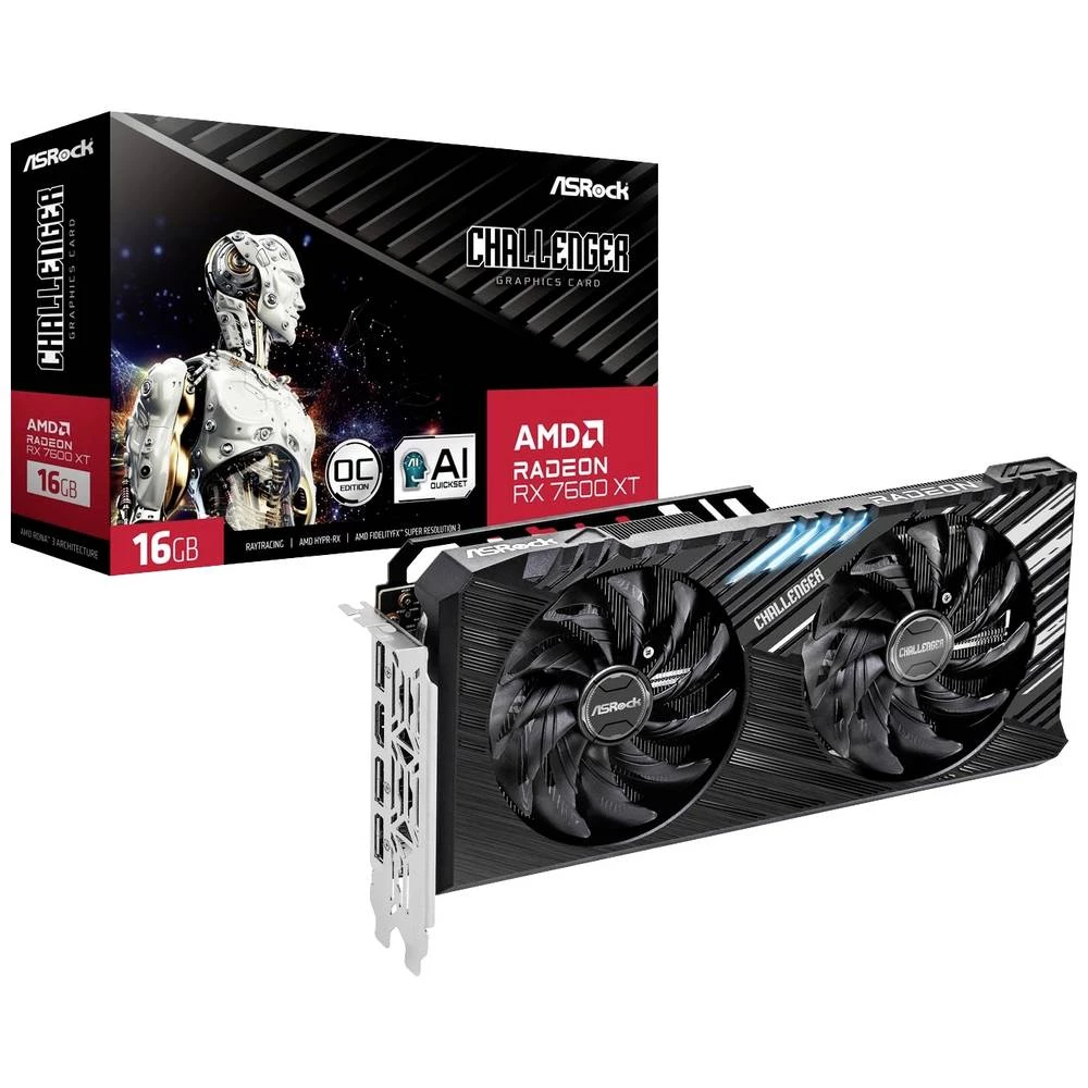 ASRock grafička kartica AMD Radeon RX 7600 XT Challenger OC  16 GB GDDR6-RAM PCIe x16  HDMI™, DisplayPort navijena slika