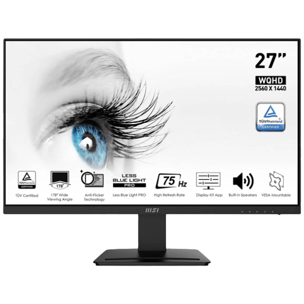 MSI PRO MP273QVDE LED zaslon 68.6 cm (27 palac) Energetska učinkovitost 2021 E (A - G) 2560 x 1440 piksel WQHD 1 ms DisplayPort, HDMI™, slušalice (3.5 mm jack) VA LED slika