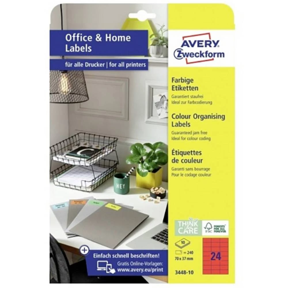 Avery-Zweckform 3448-10 etikete 70 x 37 mm papir crvena 240 St. trajno univerzalne naljepnice 10 Blatt din a4 slika