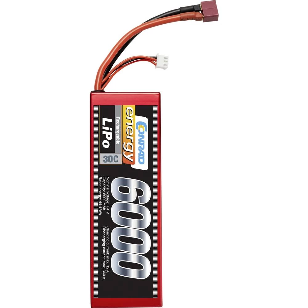 Conrad energy lipo akumulatorski paket za modele 7.4 V 6000 mAh Broj ćelija: 2 30 C tvrdo kućište sustav T-konektora slika