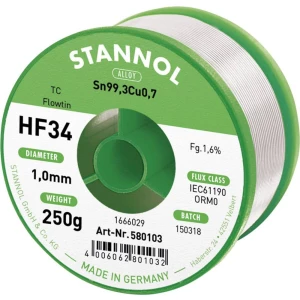 Stannol HF34 1,6% 1,0MM FLOWTIN TC CD 250G Kalaj za lemljenje, bez olova, rolna, Sn99.3Cu0.7 250 g 1 mm slika