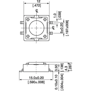 Diptronics SMD-Tlačna tipka 12x 12 mm SMD 1x isklop/(uklop)12 V/DC 50 m/ A slika