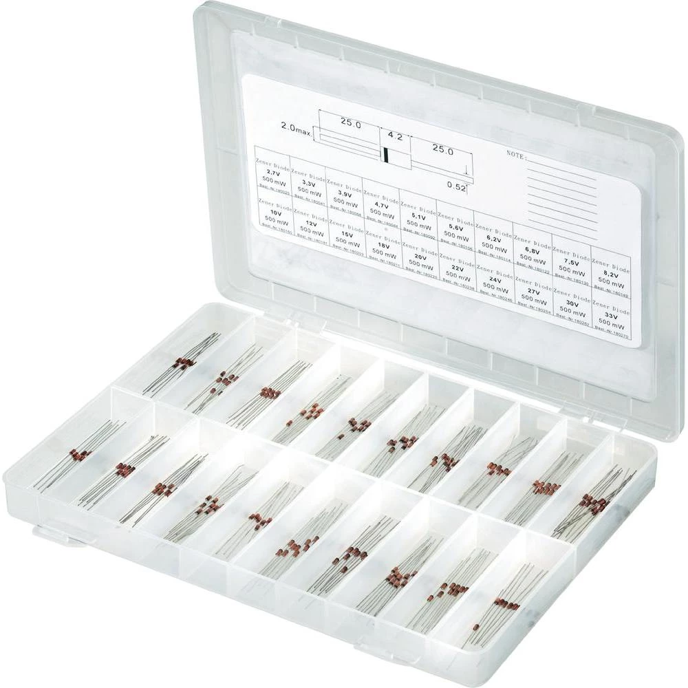 Set Zenerovih dioda Conrad (300 komada - pregledno sortirane - 20 različitih vrijednosti) slika