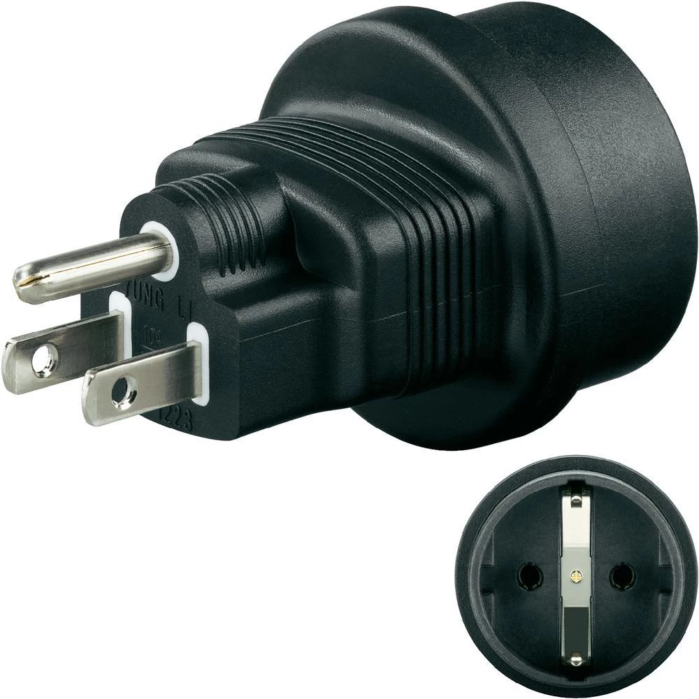 Adapter Goobay 95308, sigurnosna utičnica za američki utikač, crne boje slika