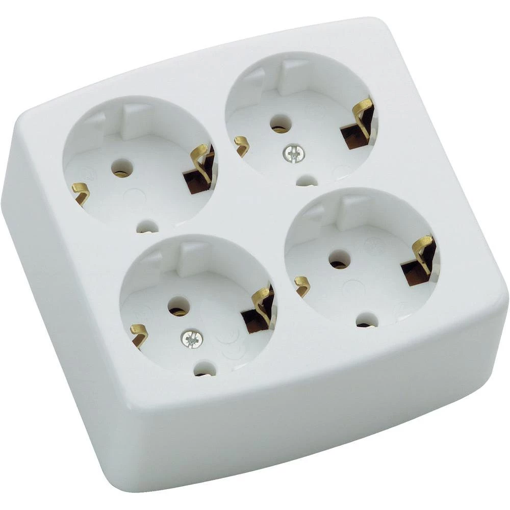 Utičnica sa zaštitnim kontaktom za nadžbuknu montažu, 4-struka, bijela slika