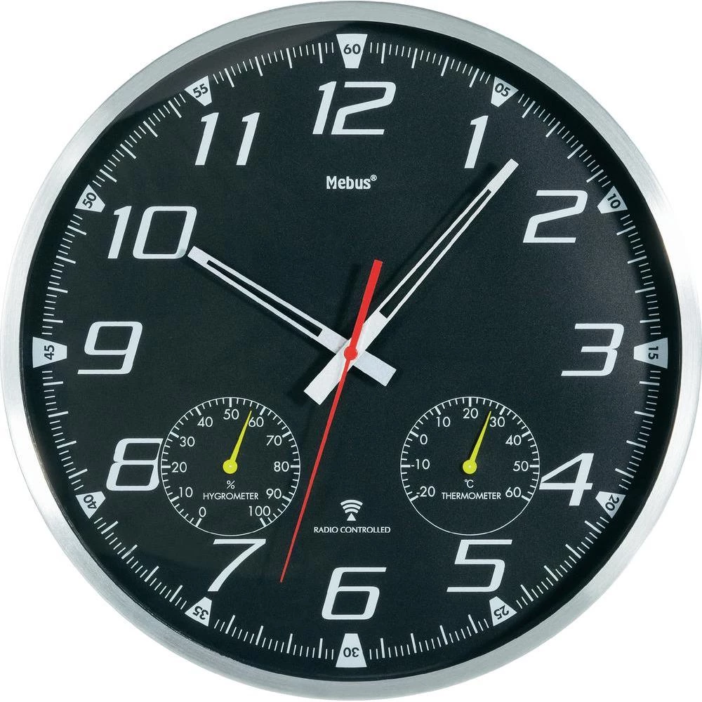 Radijski kontrolirani zidni sat s termometrom/higrometrom, aluminijski slika