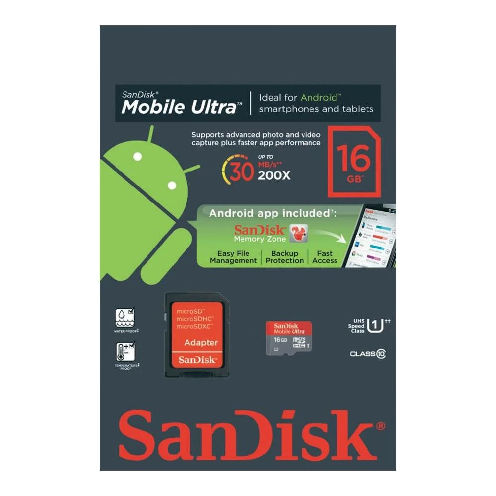 Kartica microSDHC SanDisk Ultra, 16 GB, razred 10, sa SD-adapterom slika