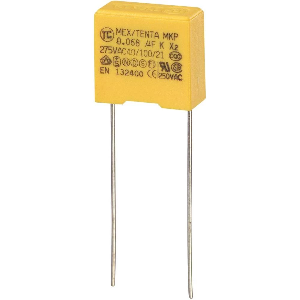 MKP Kondenzator x 2 (DxŠxV) 13x 6 x 12 mm raster 10 mm 0.068F275 V/AC 10 % slika