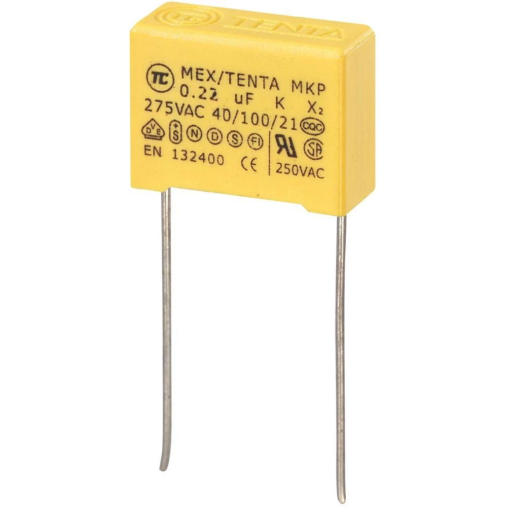MKP Kondenzator x 2 (DxŠxV) 18x 7.5 x 13.5 mm raster 15 mm 0.22F 275 V/AC 10 % slika