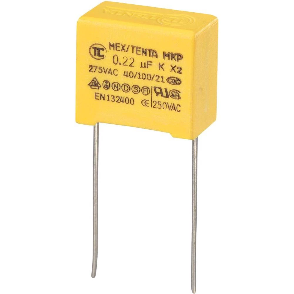 MKP Kondenzator x 2 (DxŠxV) 18x 10 x 16 mm raster 15 mm 0.22F275 V/AC 10 % slika