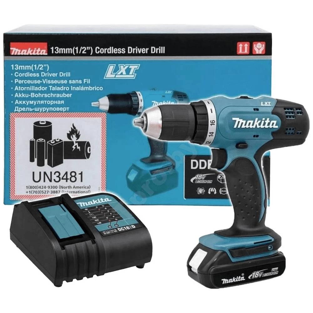 Makita DDF453SYX5 DDF453SYX5 akumulatorska bušilica 18 V 1.5 Ah li-ion uklj. akumulator, uklj. punjač slika