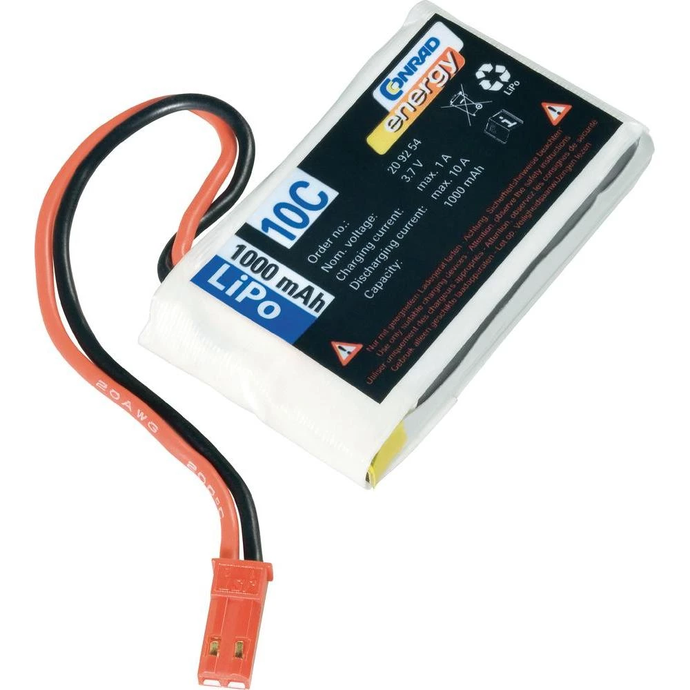 LiPo-akumulator Conrad energy, 3,7 V, 1.000 mAh, 10 C, utični sustav: BEC slika