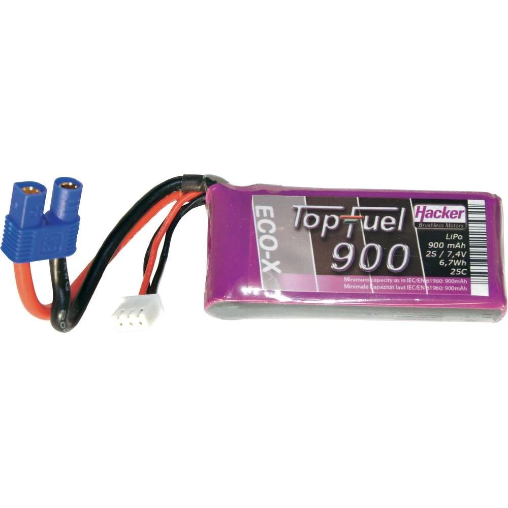 Hacker LiPo Akumulatorska baterija, serije TopFuel ECO-X 25C, 7,4 V / 900 mAh slika