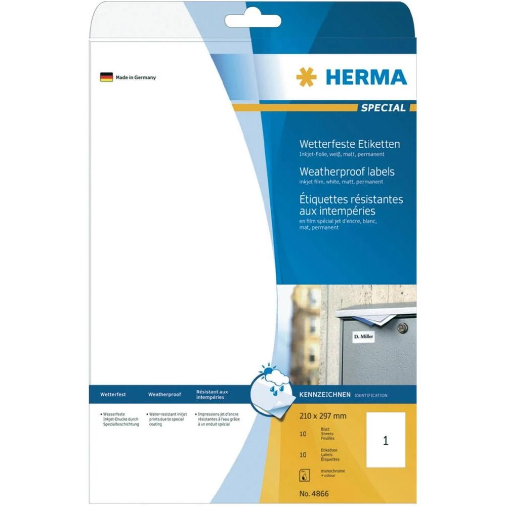 Naljepnice za inkjet printer Herma 4866, A4, bijele, 210 x 297 mm, folija, mat, slika