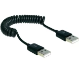 Spiralni USB-kabel, utič USB 2.0-A na utič USB 2.0-A, 20-60cm, crne boje
