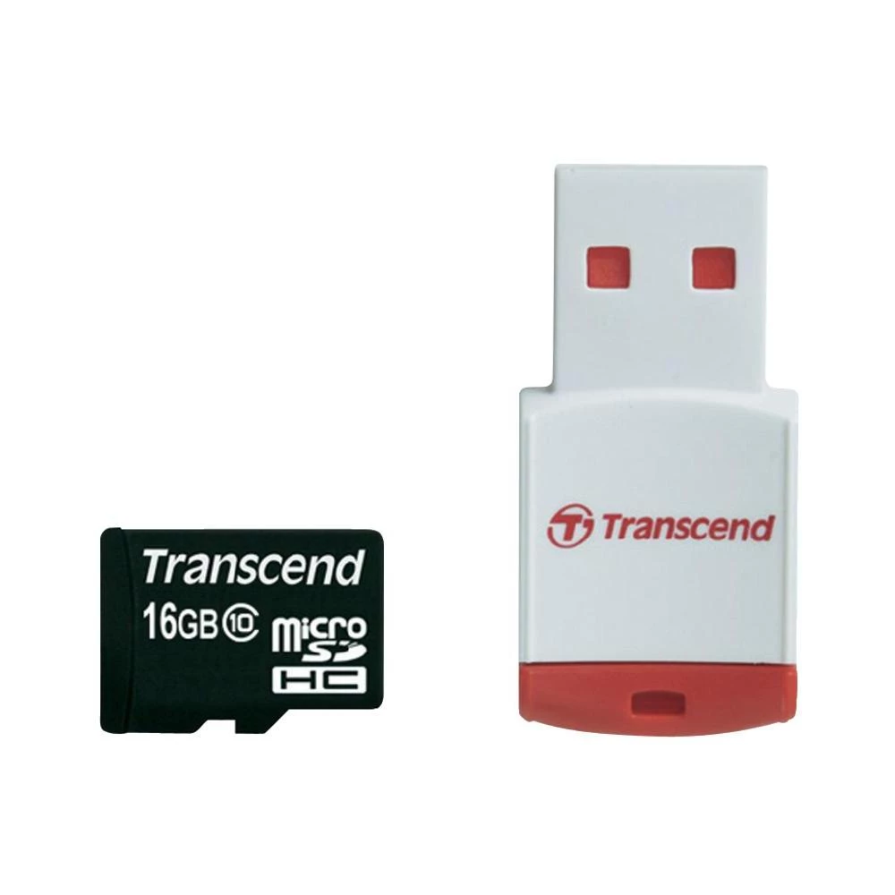 Kartica microSDHC Transcend, 16GB, klasa 10 + USB-čitač kartica TS16GUSDHC10-P3 slika