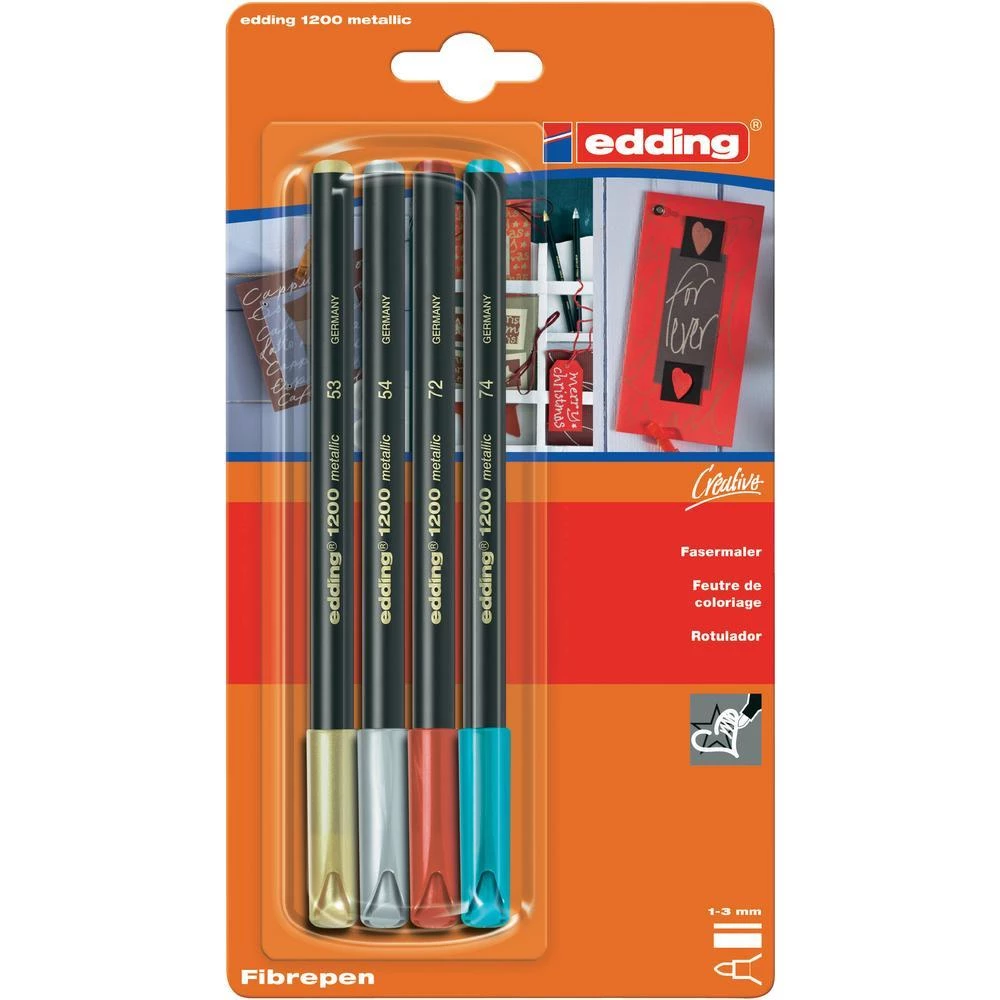 Edding Flomasteri e-1200 metalne boje (zlata, srebrna, crvena, zelena) 4-1200-4- slika