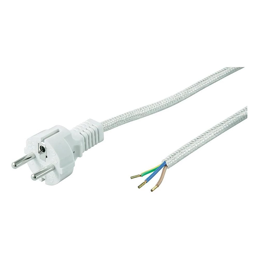 Priključni kabel za peglu [ šuko utikač - kabel, otvoreni kraj] bijeli, siva 3 m Goobay slika
