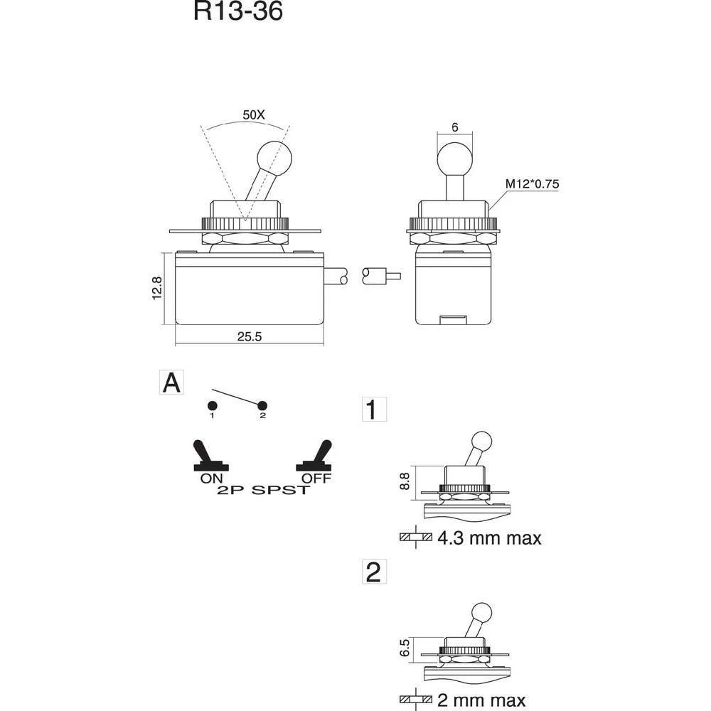 SCI R13-36A1-11-Preklopni prekidač, 250 V/AC, 3A, 1 x isključeno/uključeno, zask slika
