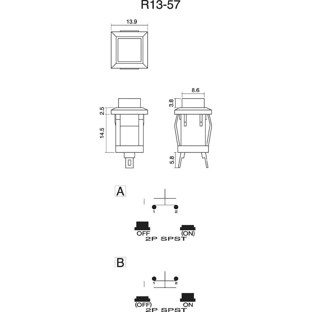 SCI R13-57A-05YL-Potisna tipka, 250 V/AC, 0.5A, 1 x isključeno/(uključeno), tipkalno, 1 komad slika
