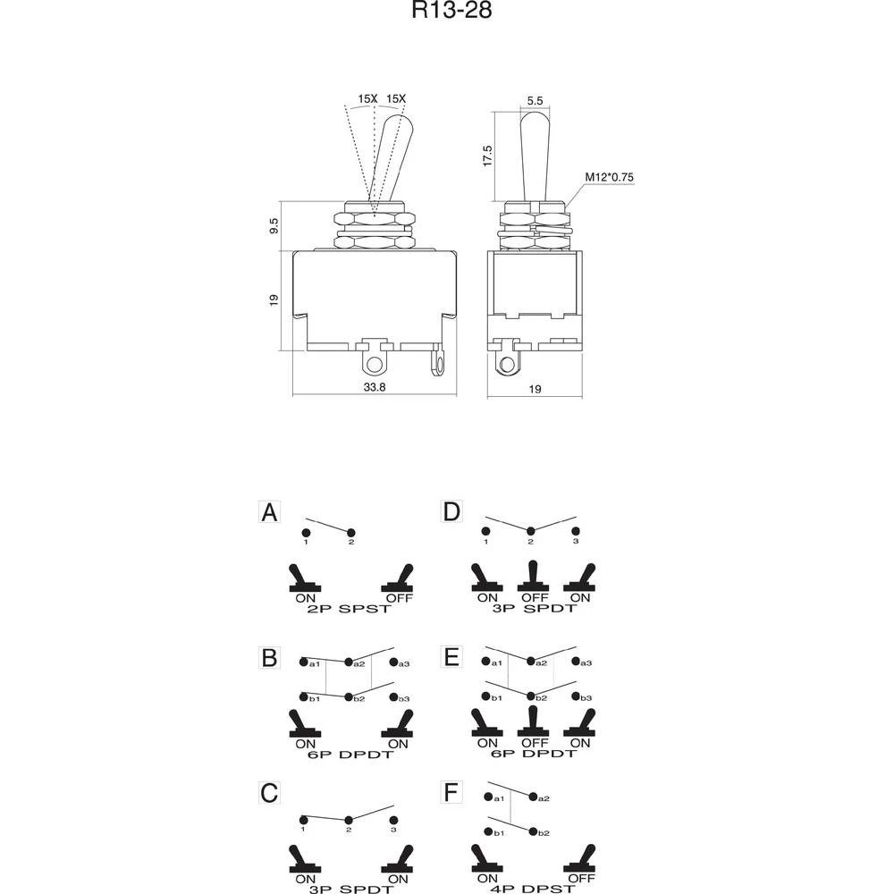 SCI R13-28C-01-Preklopni prekidač, 250 V/AC, 10A, 1 x uključeno/uključeno, zasko slika