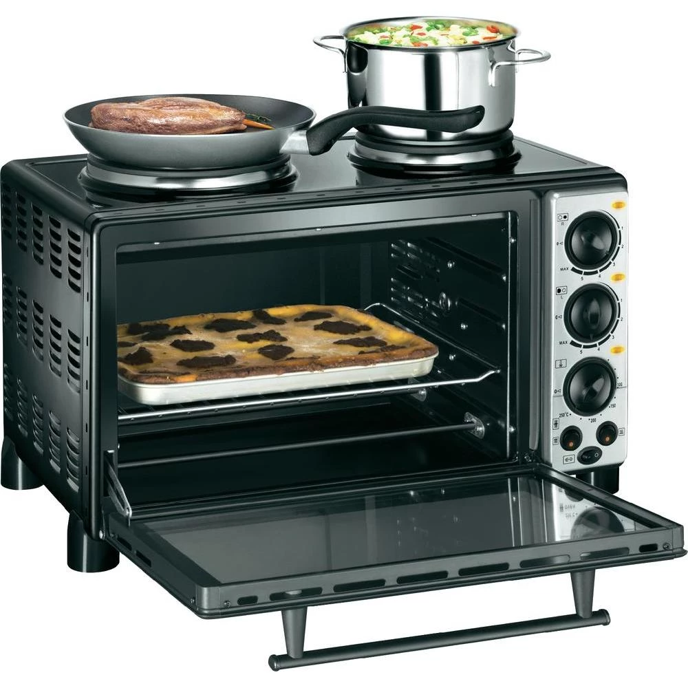 Mini kuhinja Unold All in one68855, crno-srbrna, 3.100 W, 28 l pećnica+2 ploče z slika