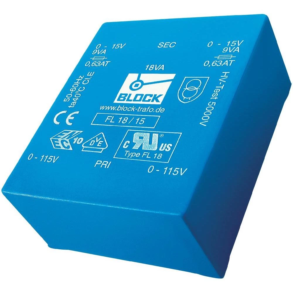 UI 39/17 Plosnati transformator FL 24 VA 2 x 115 V 2 x 9 V 2x 1.33 A Block FL 24 slika