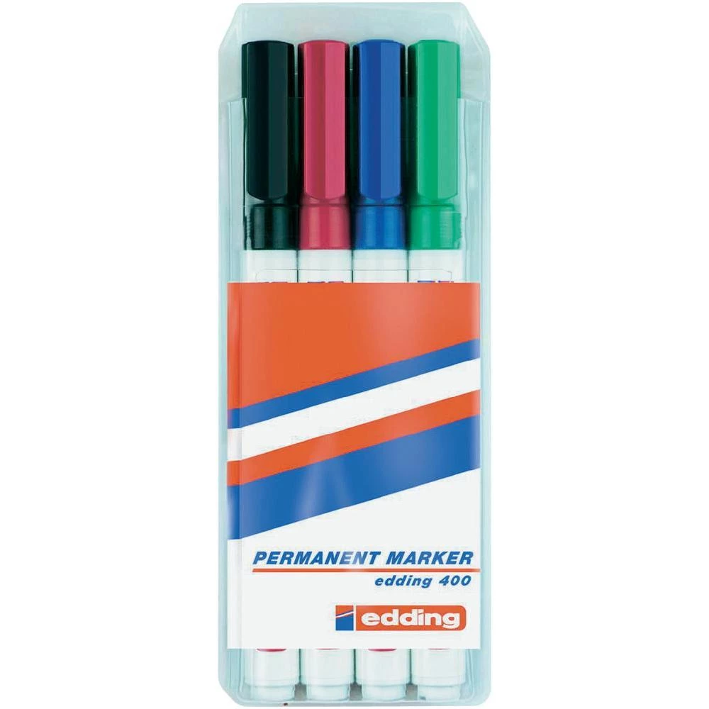 Edding 400 trajni flomaster - Set 4 kom. 400 širina crte 1 mm crni, crveni, plav slika