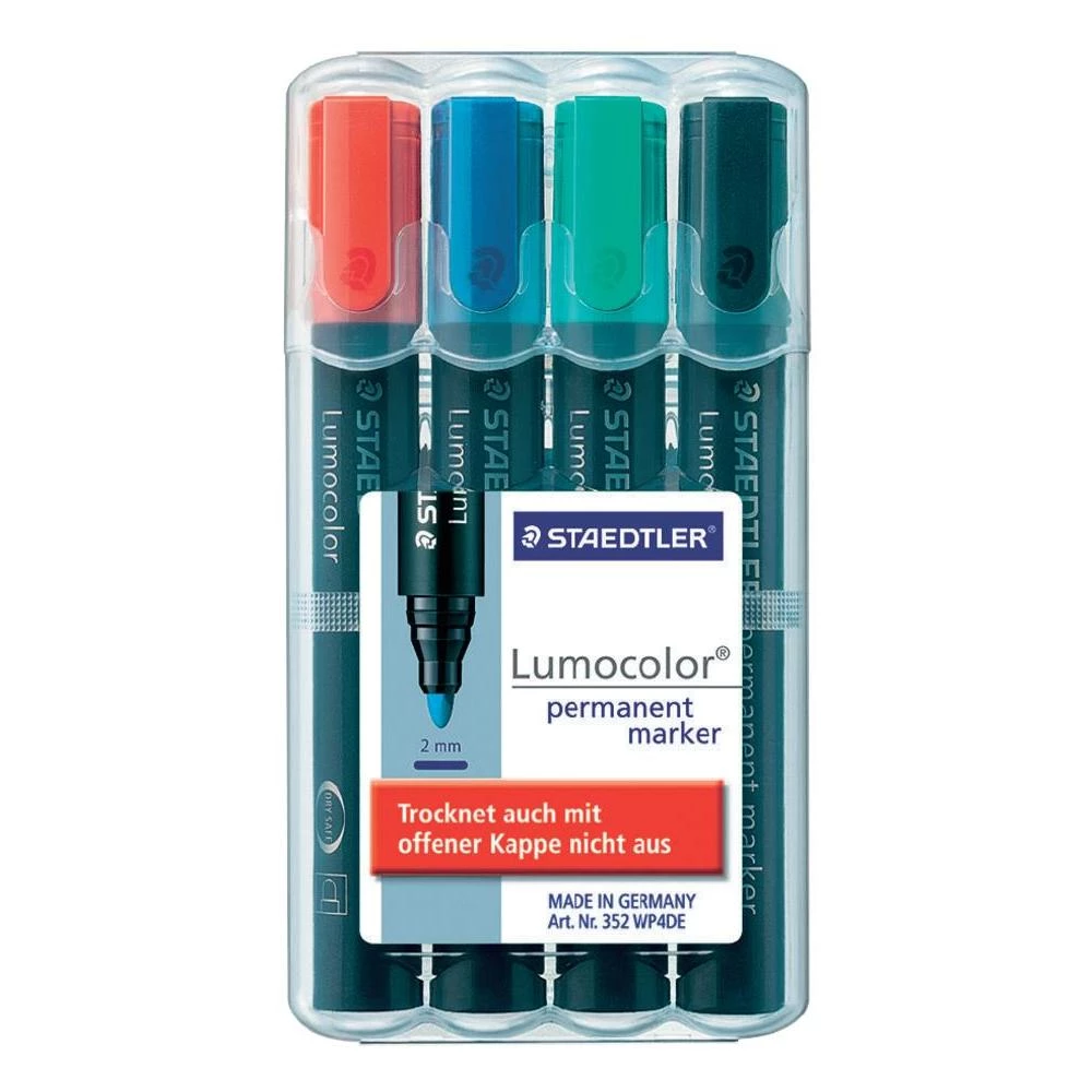 Staedtler trajni flomaster Lumocolor, 4 kom. 352 WP4 širina crte 2 mm plavi, crv slika