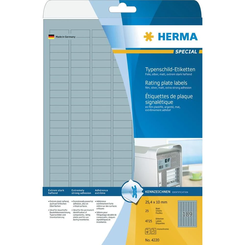Herma naljepnice za proizvode 4220 ( 25 mm x 10 mm ), srebrne, 4725 kom., snažno slika